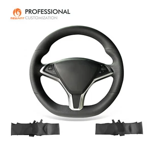 MEWANT DIY Funda de volante de cuero genuino negro para Tesla Model S Model X 2020 - Imagen 1 de 10