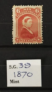 Victoria Newfoundland 6 cents stamp 1870 - unused light hinge - Picture 1 of 2