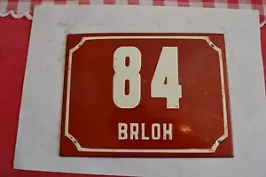 84 Brloh VINTAGE ENAMEL METAL HOUSE COTTAGE NUMBER SIGN PLAQUE red WHITE vitrus - Picture 1 of 2