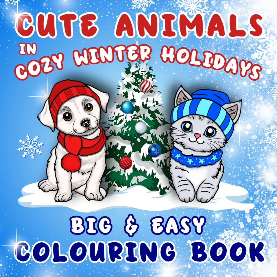 Cute Animals Colouring Book: Big and Easy Winter Designs for Christmas Holidays - Image 1 of 4