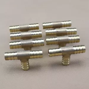 8PCS Water 3-Way Brass Tee T Fitting Hose Air Fuel Barb Connector 1/2"(12mm) - Picture 1 of 8