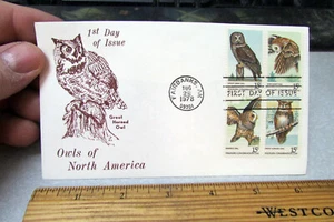 1978 Owls FDC first day cover USA stamped envelope, Fairbanks Alaska block of 4 - Picture 1 of 2