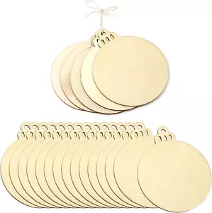 20PCS round Wooden Slices Unfinished Predrilled Discs Tags with Twines Strings C - Picture 1 of 9