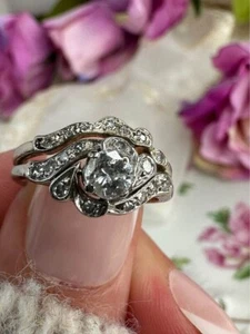 2Ct Round Cut Simulated Diamond Bridal Engagement Ring Set 14k White Gold Plated - Picture 1 of 4