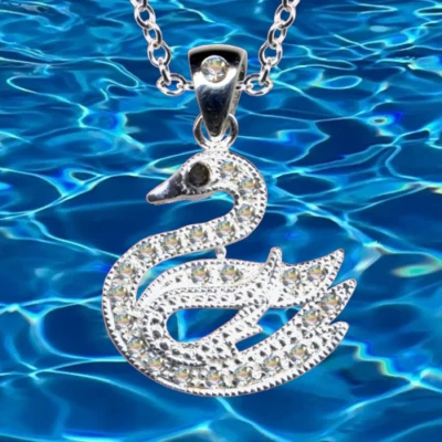 NEU Schwanen Anhänger + Kette Echt 925 Sterling Silber Strass Kristall Zirkonia  - Bild 1 von 4