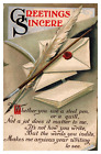 Carte postale de vœux plume, lettre, enveloppe scellée cire, calligraphie #629