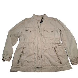 GAP Women's Size L Utility Jacket Pockets Full Zip Snaps Khaki Tan Mock Neck - Picture 1 of 16