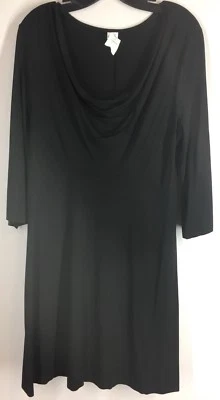 Women's Dress THREE DOT BLACK Jersey Knit Stretchy 3/4 Sleeve Drape Neckline XL - Image 1 of 4