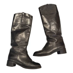 VTG! Sesto Meucci Black Leather Knee High Boots Women 8 Made In Italy Old Money - Picture 1 of 14