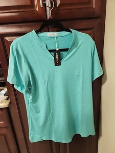 Coolrun Shirt, Women's Size X-Large, Short Sleeve, V-neck, Teal - Picture 1 of 5