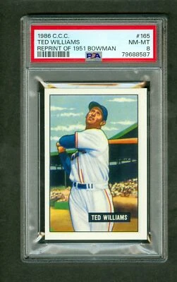 Ted Williams 1986  Card Collectors 1951 Bowman Reprint  #165 PSA 8 NMMT 587 - Image 1 of 2