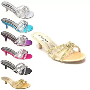 SANDALIAS DE MUJER DE TACÓN BAJO FIESTA BODA NOVIA SIMULADO DIAMANTE MODA F-318 - Imagen 1 de 10