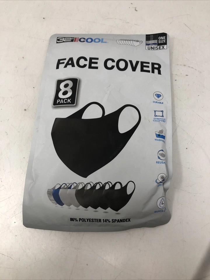 32 Degrees Cool One Size Unisex Face Cover 8 Pack,4Black,2med grey 1navy 1g - Image 1 of 4