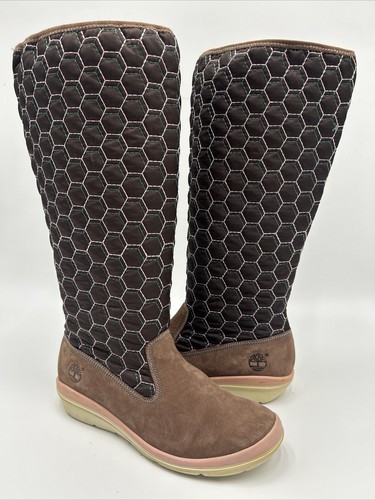Stivali da donna Timberland taglia 7 Kickadilla grano marrone trapuntati al ginocchio