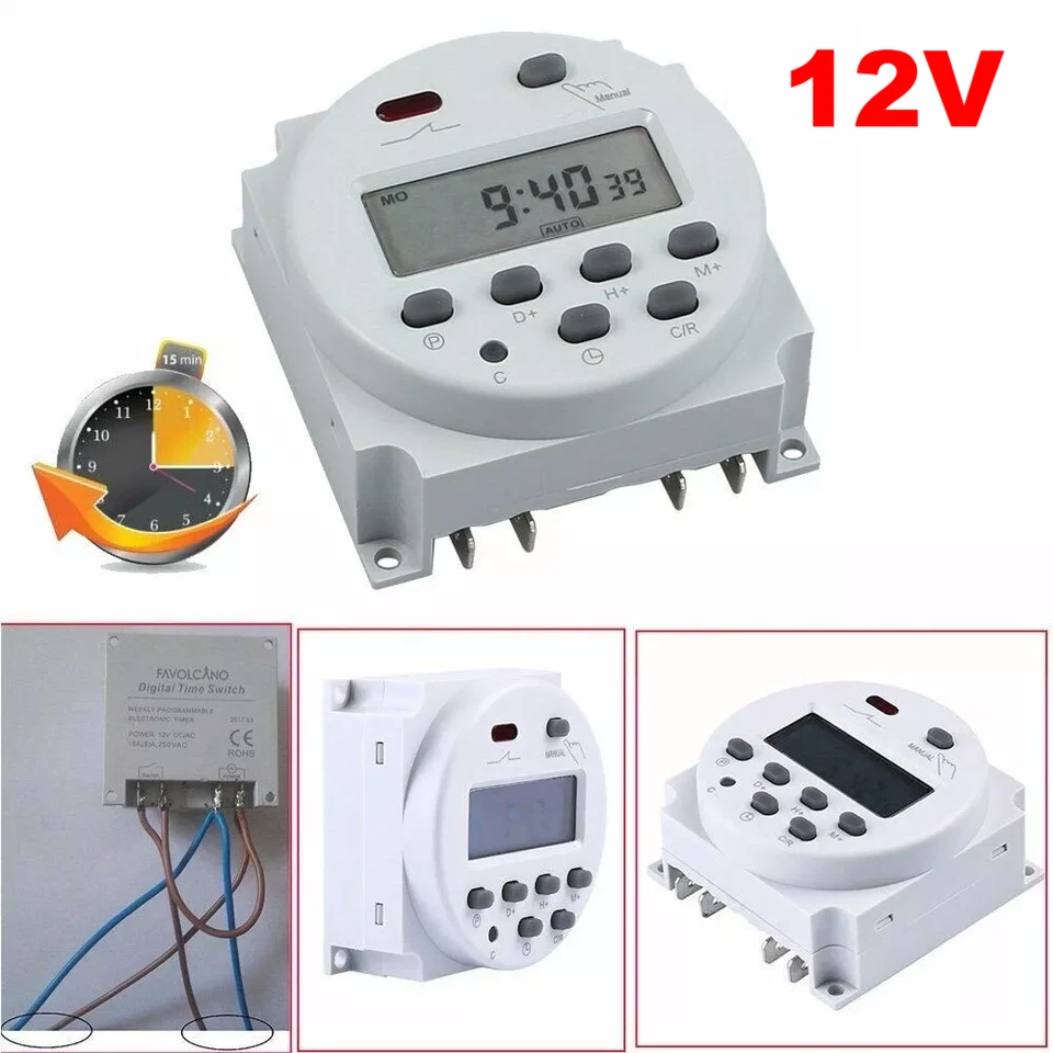 Digitale~Zeitschaltuhren DC/AC 12V 16A LCD Display Programmierbar Timer Schalter - Bild 1 von 4