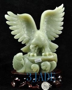 Natural Fine Nephrite Jade Eagle Sculpture / Statue Carving, w/ certificate - Picture 1 of 12