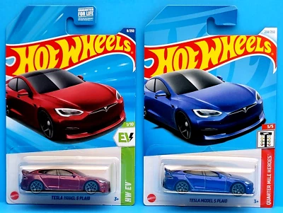 LOTE DE 2 HOT WHEELS - TESLA MODELO S CUADROS - ROJO Y AZUL - BONITO Foto 1 de 4