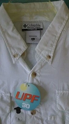 NUEVO CON ETIQUETAS Columbia Para Hombres Camisa PFG Blanco Fox Paquete Logo Manga Corta Talla L G6 Foto 1 de 4