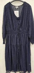 Somerset By Alice Temperley-W20436R1A-18-Blue-Navy Spot Button Front Maxi Dress- - Picture 1 of 4
