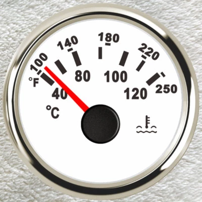 Temp Gauge 100-250F Car Water Temp Meter 287-22ohm White 2"/52mm Red LED 1/8"NPT - Image 1 of 4