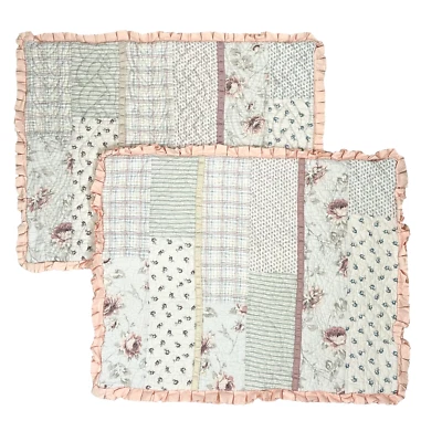 PAIR JC Penney Patchwork Quilted Pillow Shams Cottage Core Shabby Chic Standard - Image 1 of 4