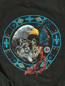 VTG Single Stitch T Shirt 1991 Eagle Wolf Native American Tribal USA Size L NOS - Picture 1 of 9
