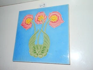 1 Old Antique Arts and craft tile Art Nouveau Majolica Ceramic blue 6x6 1 of 2 - Picture 1 of 5