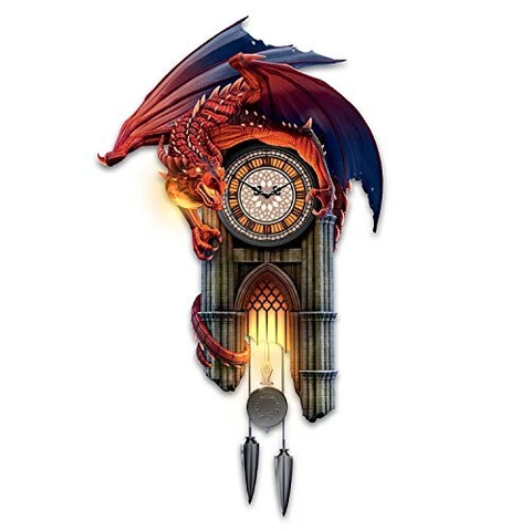 Bradford Exchange Dragon Wall Clock w/ Gothic Cathedral Case Lights Up & Roars Cover