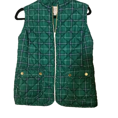 St johns bay quilted vest green plaid medium. - Image 1 of 4