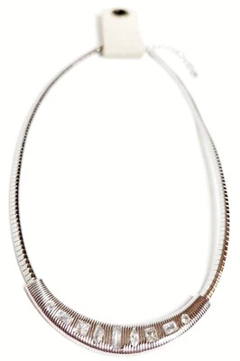 Anthropologie Crystal Ribbed Snake Chain Necklace Silver Gold Plated Brass NWT - Image 1 of 4