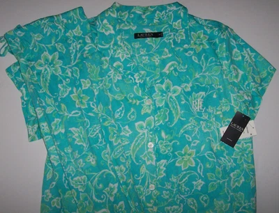 NWT Ralph Lauren AQUA/GREEN FLORAL SOFT JERSEY KNIT Capri Pajama Set Women's 2X - Image 1 of 4