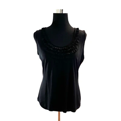 Blusa Top Vintage Suzie Sin Mangas Negra Volantes Frontal Talla L Tejida Elástica Foto 1 de 4