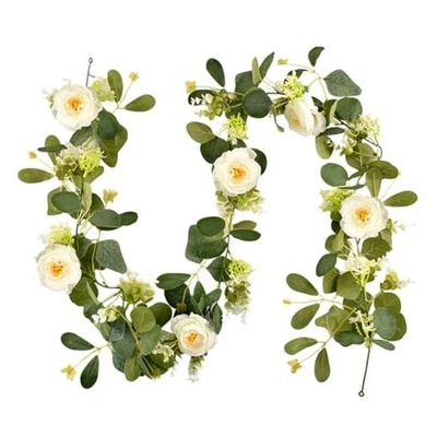 6Ft Artificial Eucalyptus Flower Garland,Flower Garlands with 6 White 1 Pack - Image 1 of 4