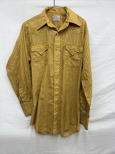 Vintage Men’s Yellow Pearl Snap Shirt Medium Long Tail H Bar C - Picture 1 of 4