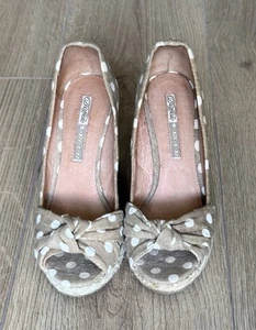 Buffalo London Peeptoe Pumps Wedges Keilabsatz Punkte Bast Stoff Beige Weiß 36 - Bild 1 von 5