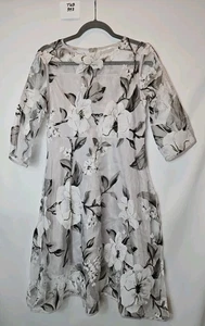 Vestido midi de gasa manga 3/4 floral gris negro blanco sin marca para mujer talla L - Imagen 1 de 6