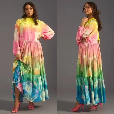 NWT Anthropologie Siddhartha Bansal Tie-Neck Dress MP Floral Maxi Long Sleeve - Image 1 of 4