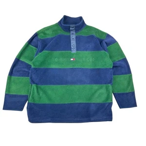 Vintage 90’s Tommy Hilfiger Striped Fleece Blue Green XL - Picture 1 of 11