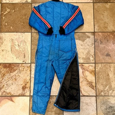 VTG 1970s 70s Women Sz M Daco Blue Snowmobile Suit Red Stripe Full Zip Leg - Image 1 of 4