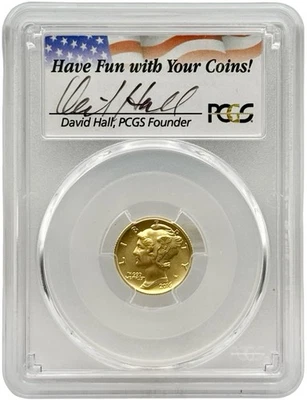 2016-W 1/10 oz Gold Mercury Dime Centennial PCGS SP70 FS David Hall #2 - Image 1 of 2