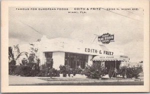 Vintage 1940s MIAMI Florida Postcard EDITH & FRITZ RESTAURANT / Pabst Beer Sign - Picture 1 of 2