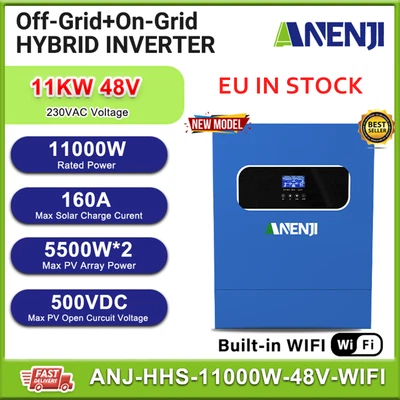 ANENJI 11000W Inverter Solare Ibrido On/Off Grid Dual MPPT 160A 230V 48V 500Vdc WIFI