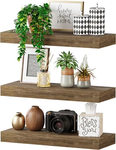 Floating Shelves, 16X6 Wall Mounted Wooden Shelves with Invisible Brackets Set o - Picture 1 of 7