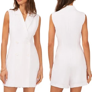 NEW HALOGEN White SLEEVELESS Blazer BUTTON FRONT Short LAYERED ROMPER XXS - Picture 1 of 20