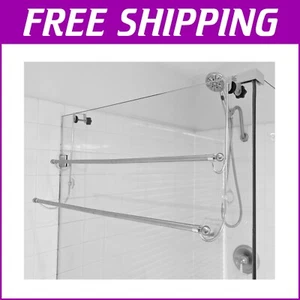 Stainless Steel Over-The-Door 2-Tier Towel Rack for Extra Wide Showers & Baths - Picture 1 of 11