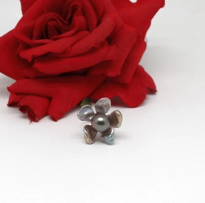 Anillo Flor Perla Plata Esterlina Talla 6 6.76g RESCATE GATO Foto 1 de 2