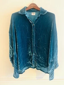 CAMISA PLANET BY Lauren g 100% seda terciopelo e-z abotonada verde azulado talla única - Imagen 1 de 4