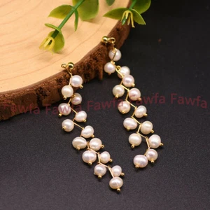 Women Natural White Pink Purple Baroque Freshwater Pearl Cluster Dangle Earrings - Picture 1 of 10