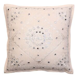 Indian Mirror Embroidered Cushion Cover Decorative Pillowcase Cover 16" Throw