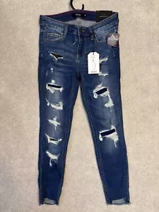 Cello Jeans Women Size 5 (28x27) Blue Crop Skinny Distressed/Destroyed NEW - Picture 1 of 12